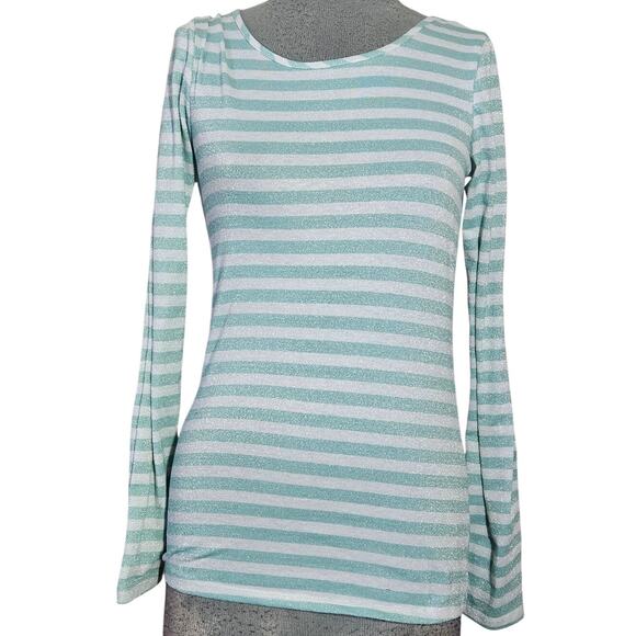 Green Striped Metallic Knit Top Size Medium - Picture 1 of 3